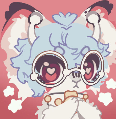 My sona, Snap, holding a sad pink cat’s shoulder. A shooting star is passing above them.