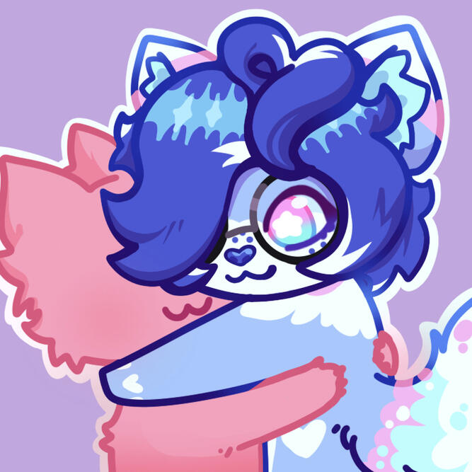 A sticker of Daim the Fox hugging a pink “Your Character Here” wolf.